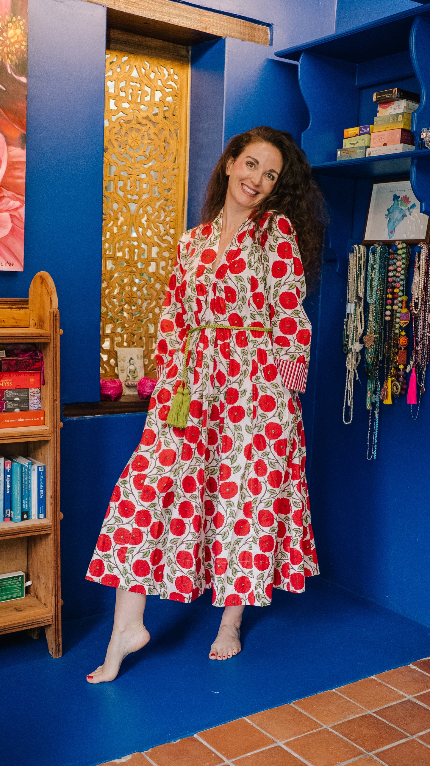 Long Rori Rose 2.0 - Red on white Kitti print