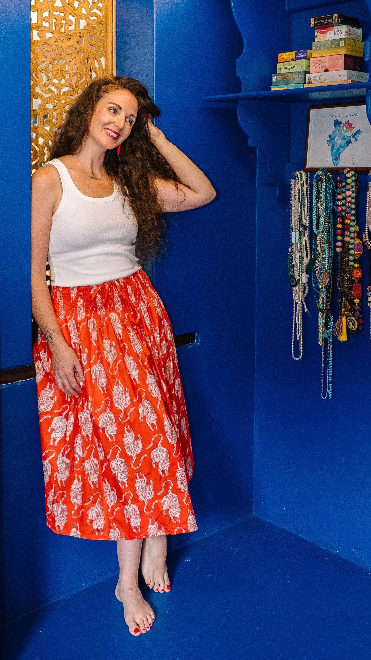 Short Sophie Skirt - Orange happy tigers