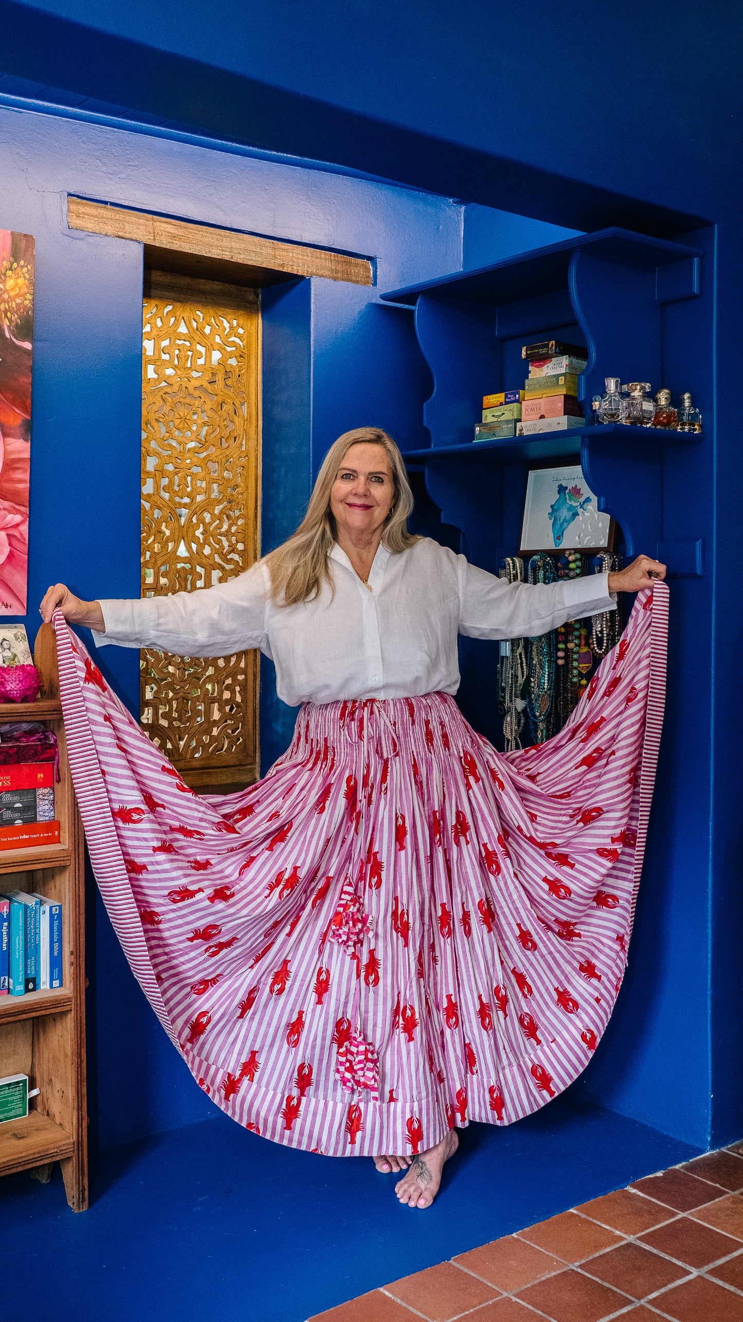 Susie Skirt - Pink and White Lobster stripes