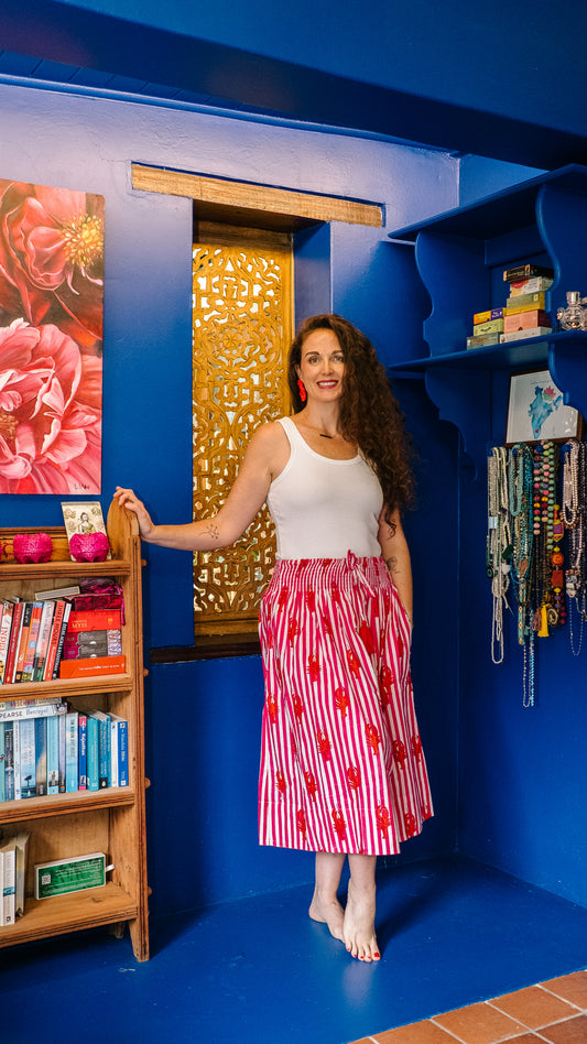 Short Sophie Skirt - Hot pink and white lobster stripes