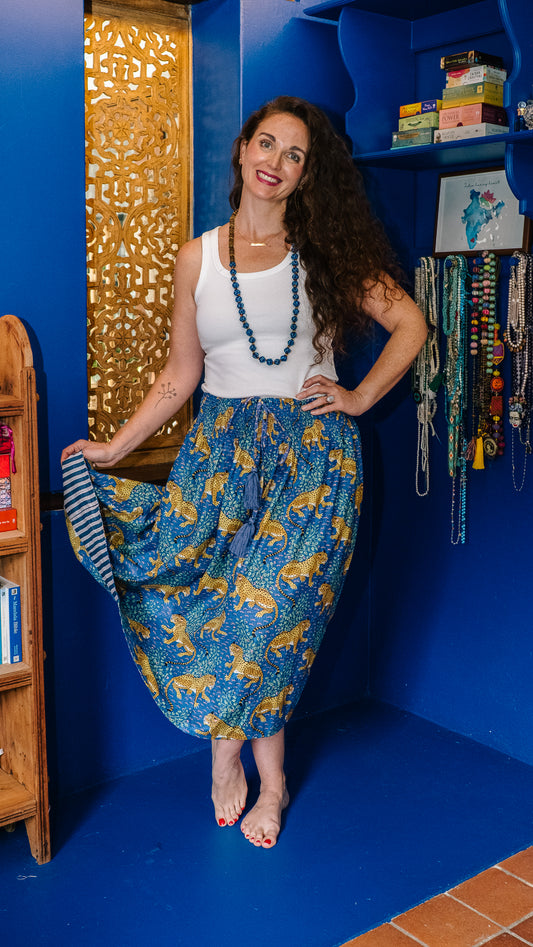 Short Sophie Skirt - Royal blue leopard