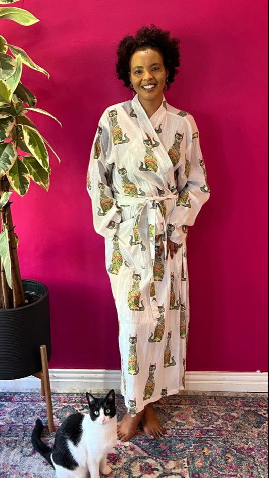 Kimono Gown - Fancy Floral Cats