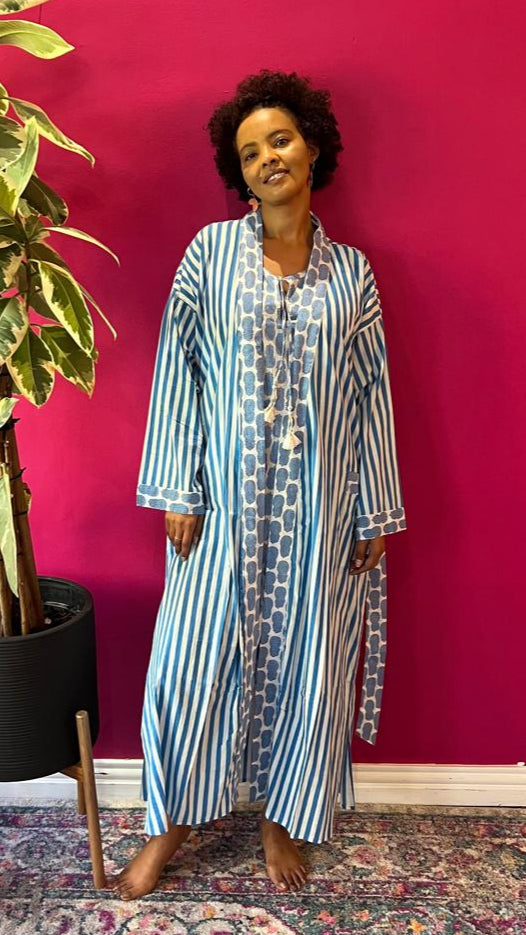 Kimono Gown - Summer Sky Pineapples with Blue Stripe
