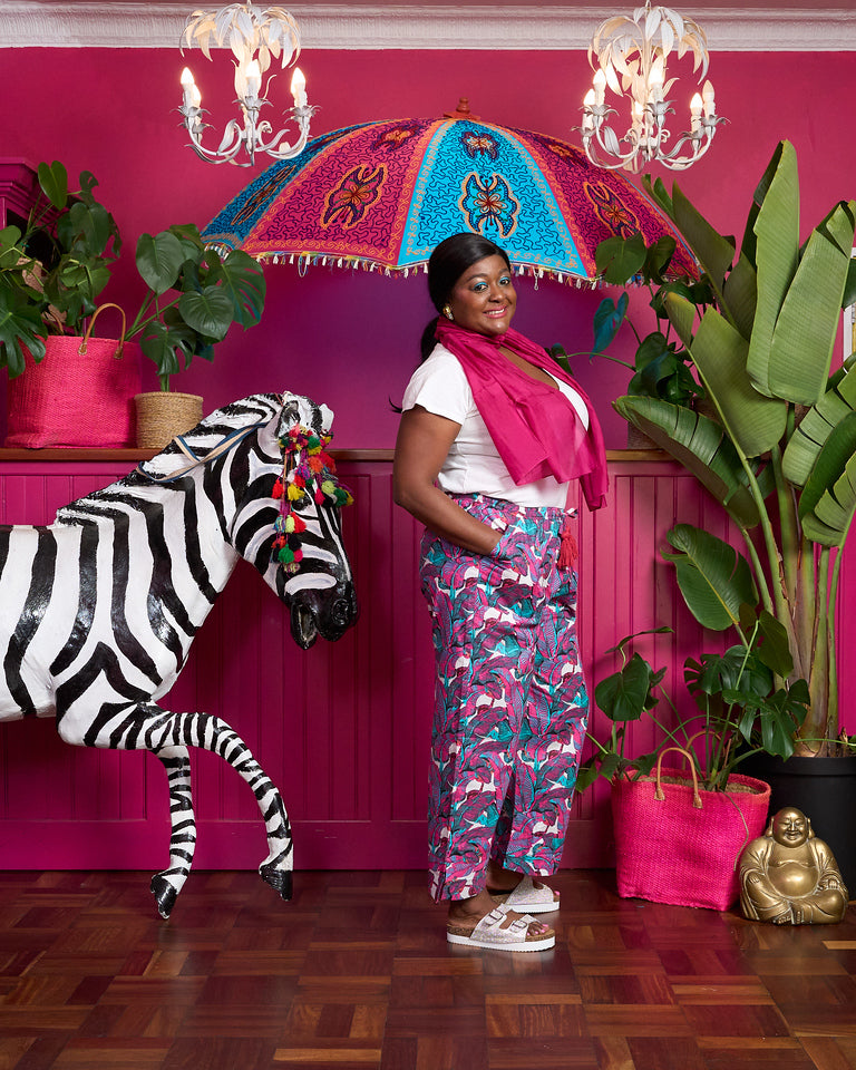 Lucky Pants - Cerise Pink & Turquoise Banana Leaf