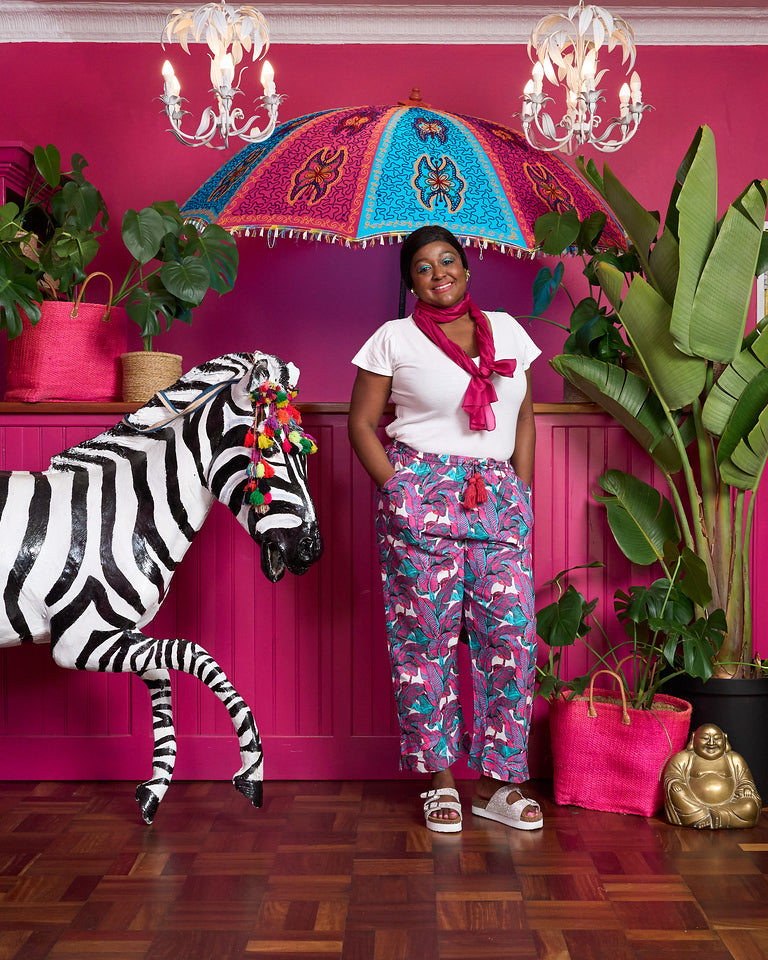 Lucky Pants - Cerise Pink & Turquoise Banana Leaf