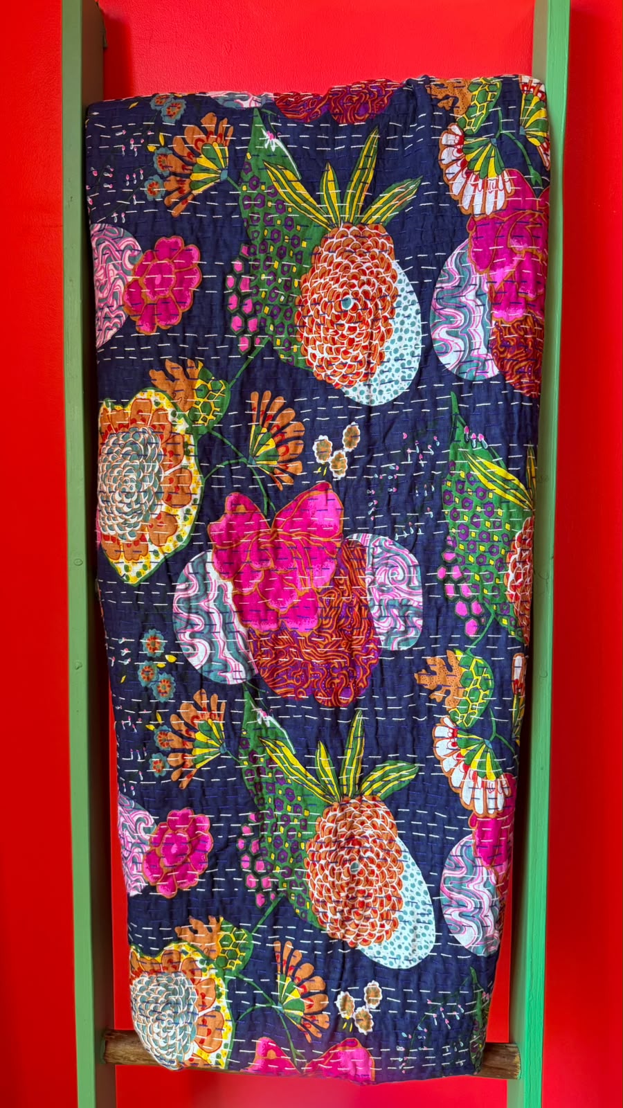 Navy with Large Pink and Orange Blooms (very vibrant)