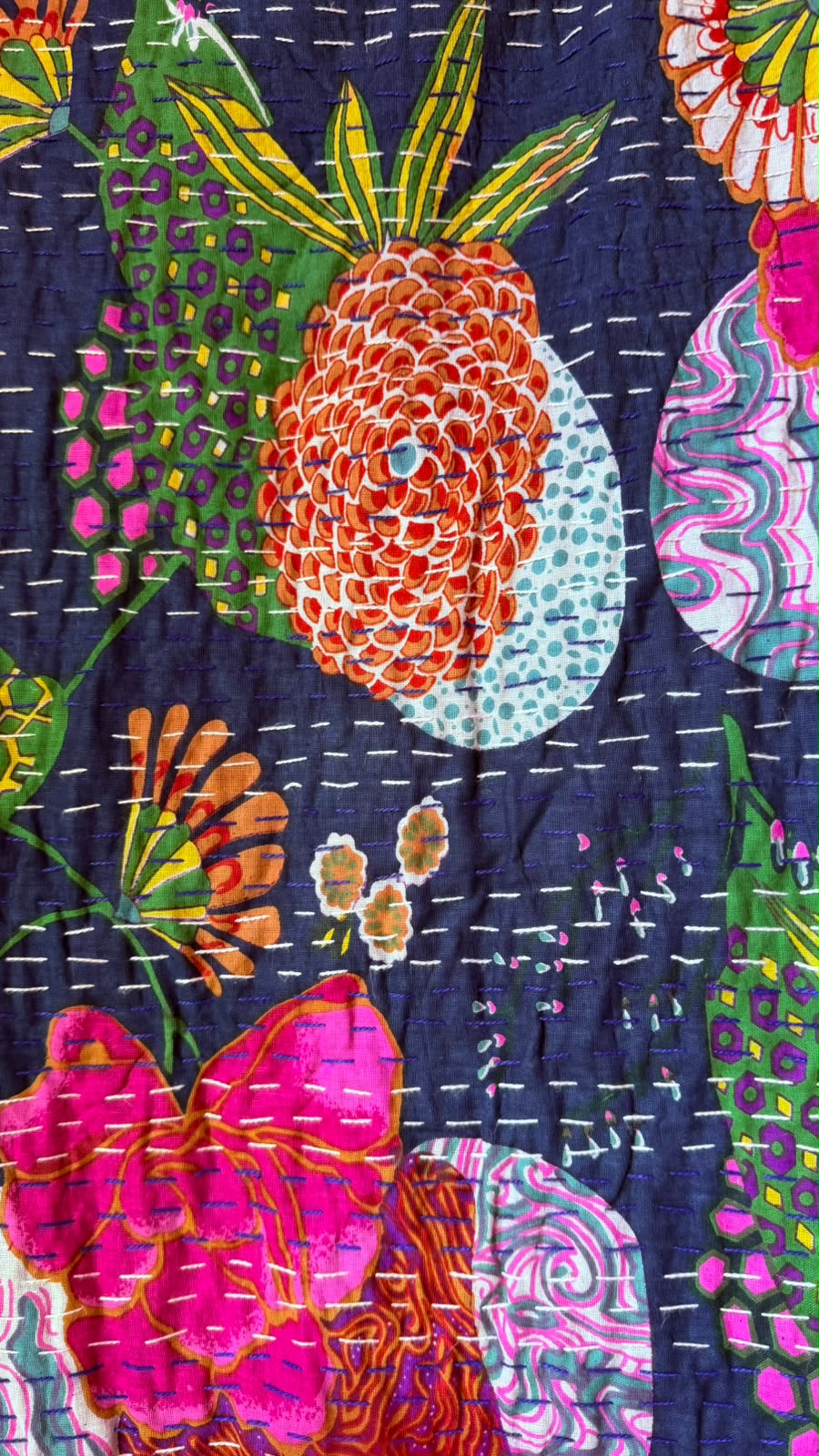 Navy with Large Pink and Orange Blooms (very vibrant)