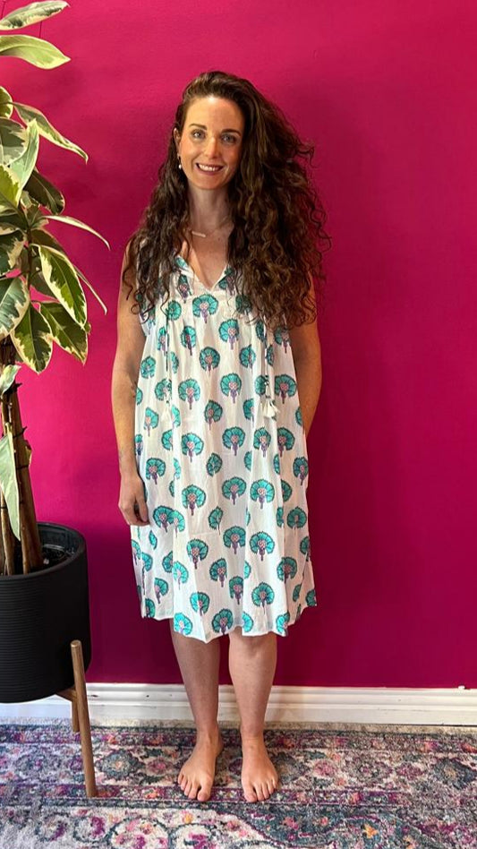 Nighties - Teal Dandelions with Teal Stripe Kimono Gown (sold separately)