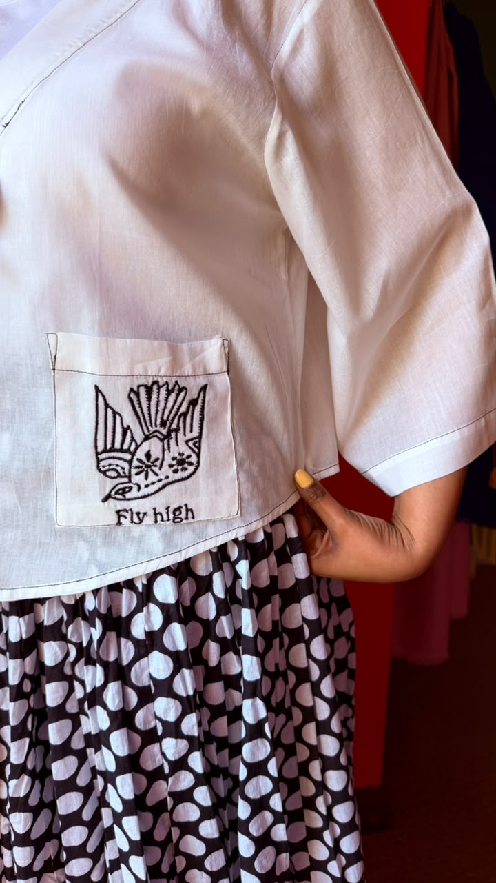 Kimmie Cropped Jacket - Off White "Fly High"