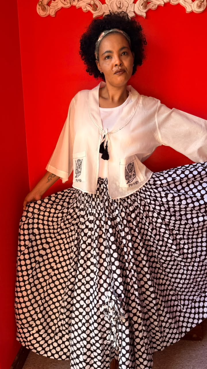 Kimmie Cropped Jacket - Off White "Fly High"