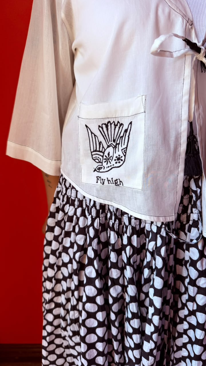 Kimmie Cropped Jacket - Off White "Fly High"