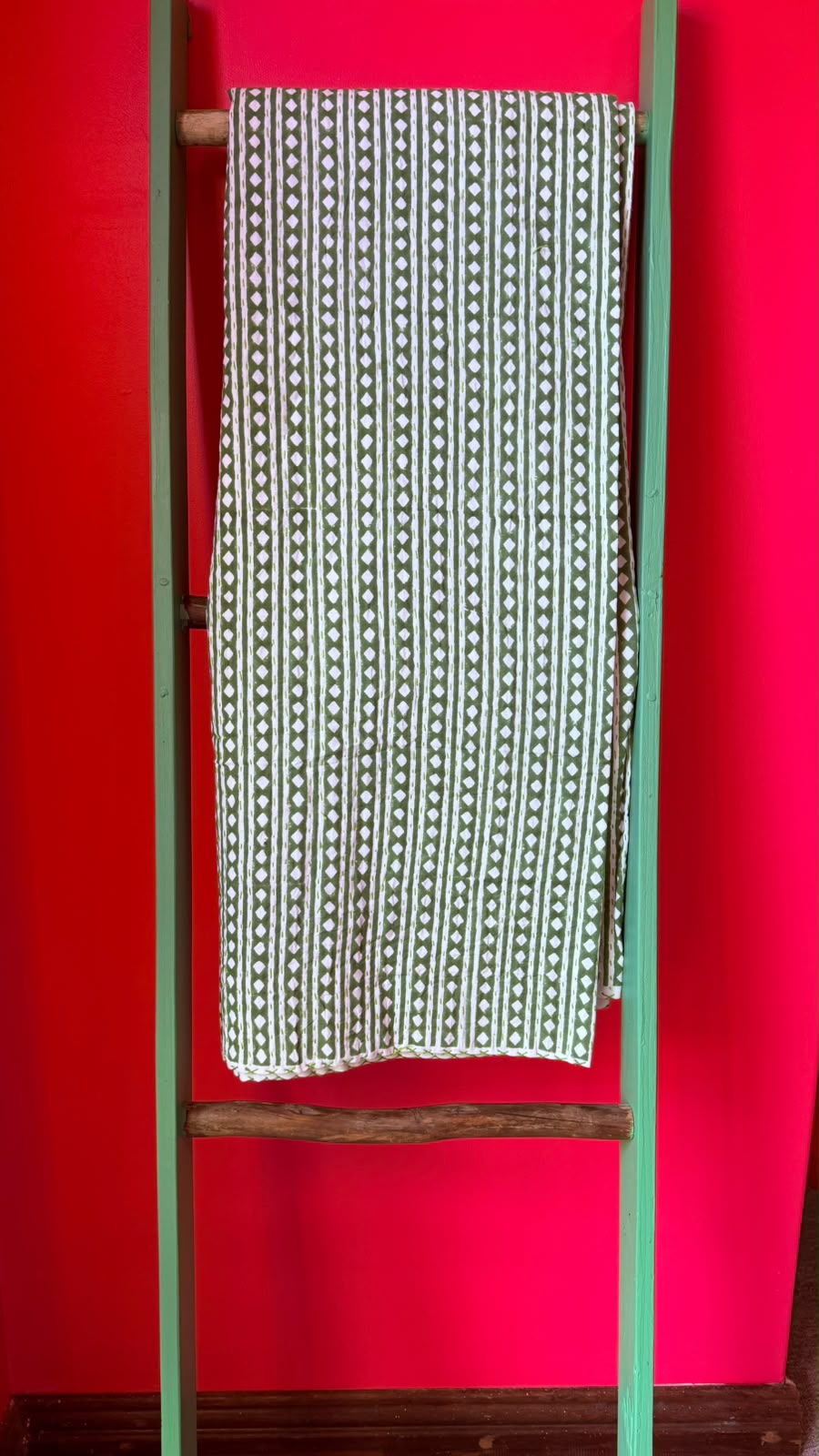 Pink and Avacado Green Stripes and Diagonals