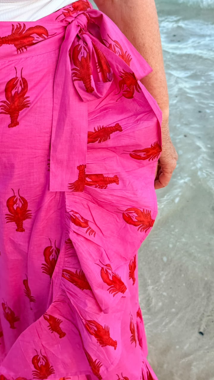 Rosie Wrap Skirt Hot Pink with Red Lobster