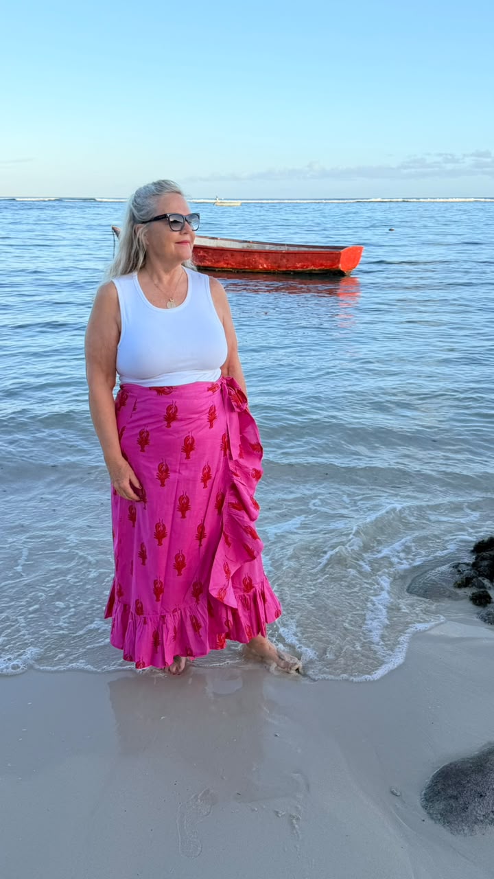 Rosie Wrap Skirt Hot Pink with Red Lobster