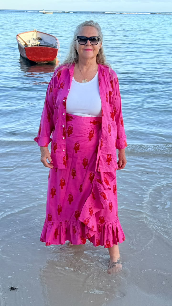 Rosie Wrap Skirt Hot Pink with Red Lobster