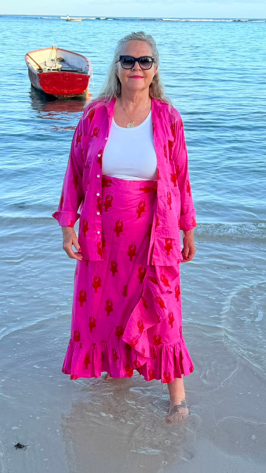 Rosie Wrap Skirt Hot Pink with Red Lobster