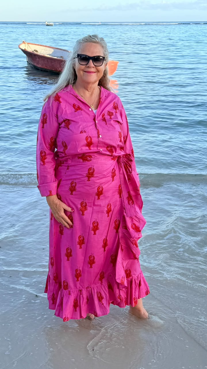 Rosie Wrap Skirt Hot Pink with Red Lobster