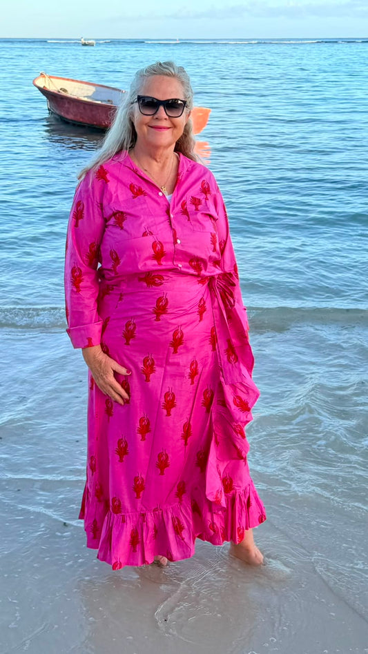 Rosie Wrap Skirt Hot Pink with Red Lobster