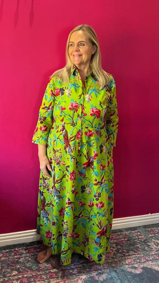 Sammy Joy Dress - Lime Green Bird