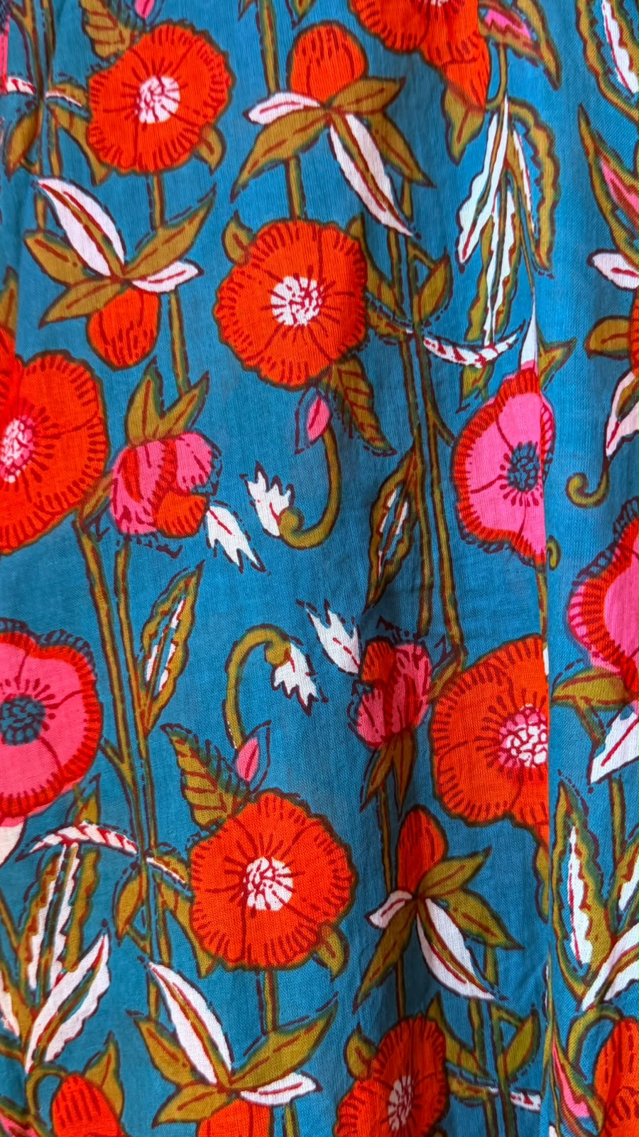 Teal Turquoise with Coral and Orange Flowers