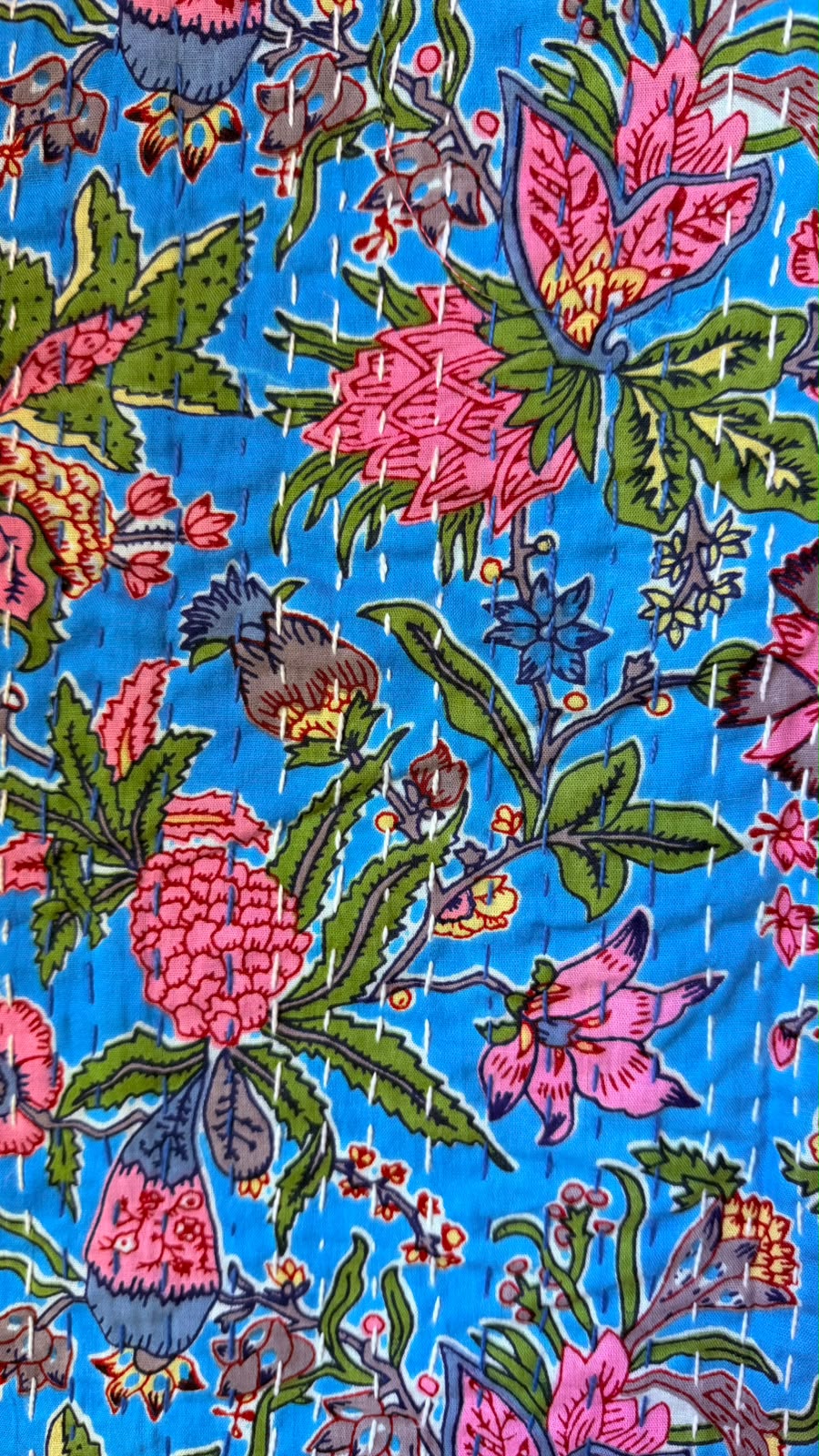 Turquoise with Pink Flowers and Pineapple