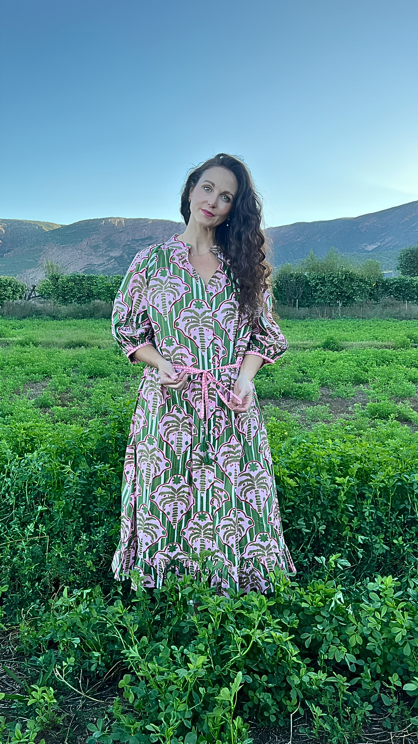 Charlie Grace Dress - Green and Pink Tropical stripe