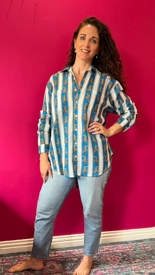 Beverley Blouse 2.0 Blue Tiger Stripes