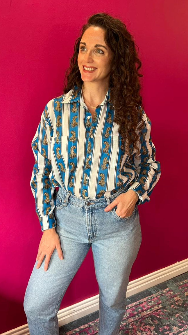 Beverley Blouse 2.0 Blue Tiger Stripes