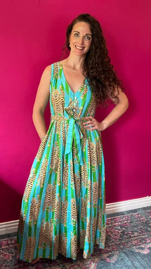 Avatar Dress - Turquoise and Green Tiger Stripe
