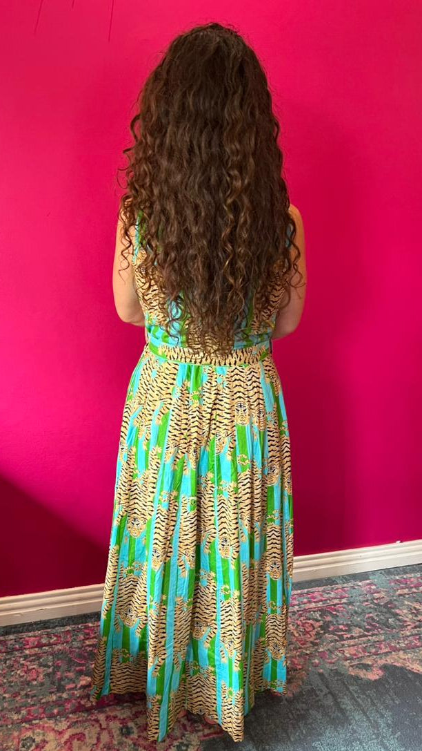 Avatar Dress - Turquoise and Green Tiger Stripe