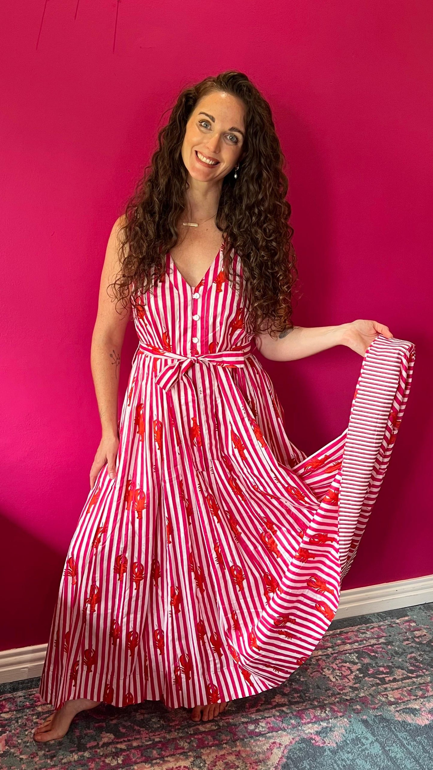 Avatar Dress - Hot Pink & White Lobster Stripe
