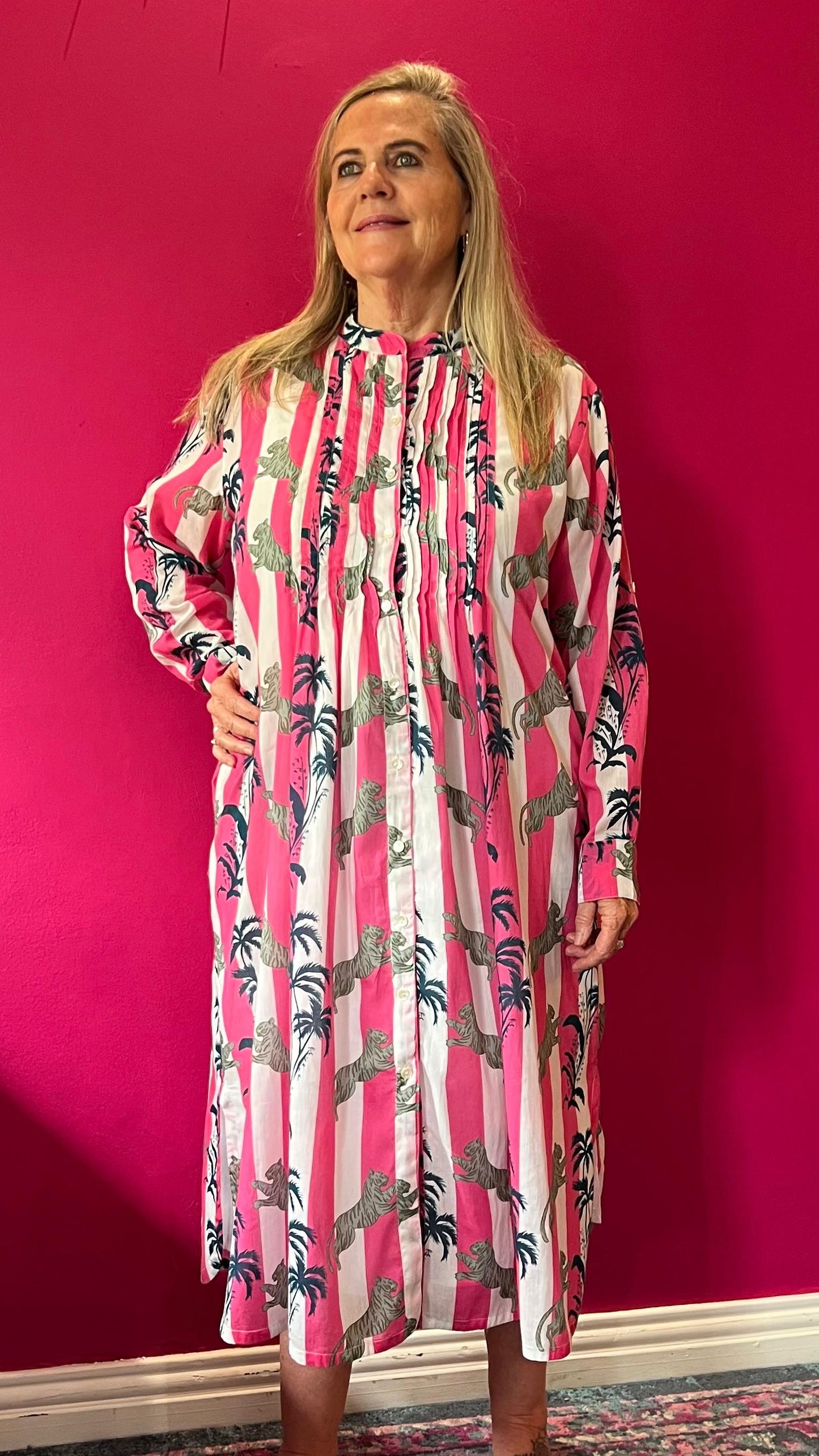 Ella Bella Shirt Dress - Hot Pink Tiger Stripe