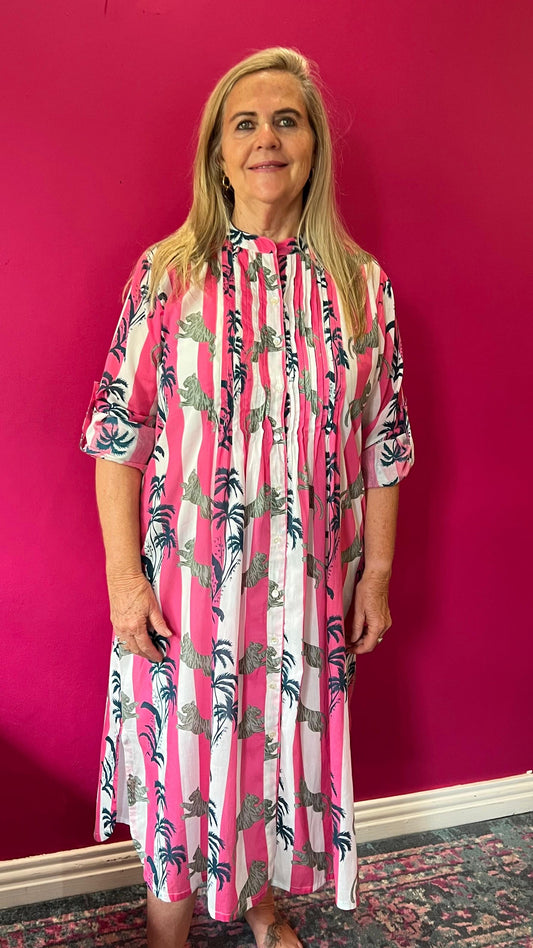 Ella Bella Shirt Dress - Hot Pink Tiger Stripe