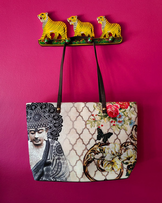 Desi Pop Canvas Handbag - Regal Buddha MEDIUM