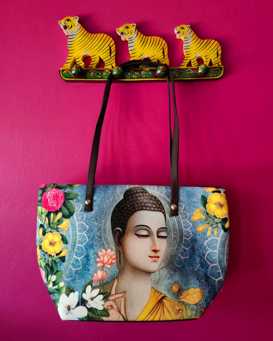 Desi Pop Canvas Handbag - Meditative Buddha MEDIUM